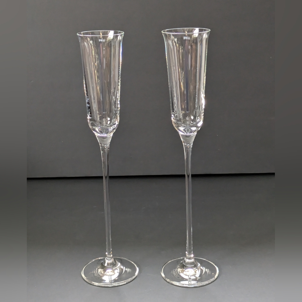 Vintage Long Stemmed Champagne Flutes Flared Shape Goblets Fancy Glasses Set 2